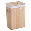 HOMCOM - Panier à linge corbeille à linge bac à linge bambou pliable couvercle sac amovible 3 poignées PU 40L x 30l x 60H cm beige - vignette