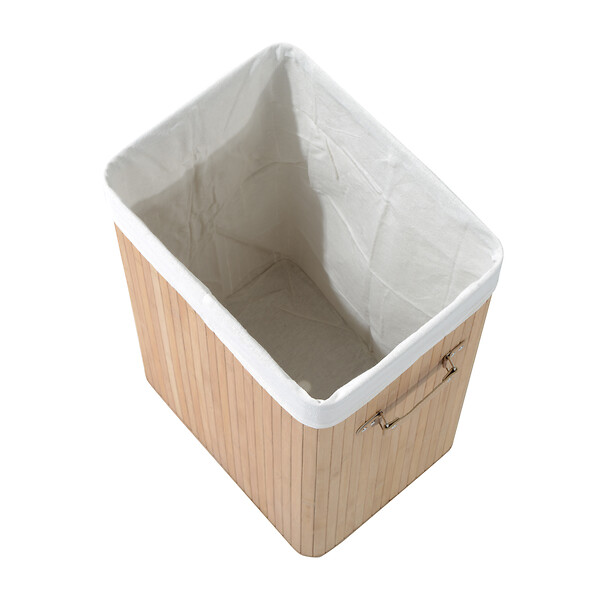 HOMCOM - Panier à linge corbeille à linge bac à linge bambou pliable couvercle sac amovible 3 poignées PU 40L x 30l x 60H cm beige - large