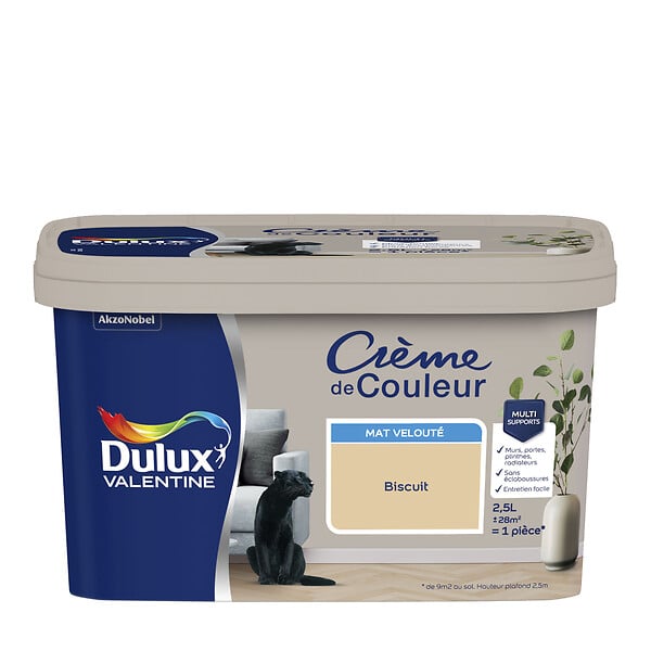 DULUX VALENTINE - Peinture Crème de Couleur - Biscuit - Mat - 2,5L - large