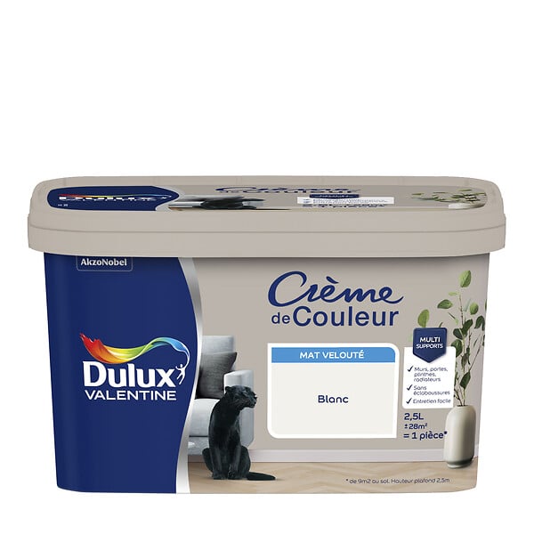 DULUX VALENTINE - Peinture Crème de Couleur - Blanc  - Mat - 2,5L - large