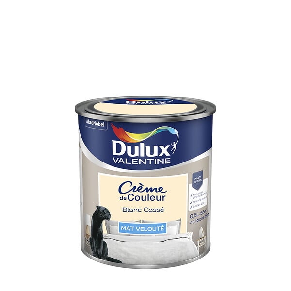 DULUX VALENTINE - Peinture Crème de Couleur - Blanc Cassé - Mat - 0,5L - large