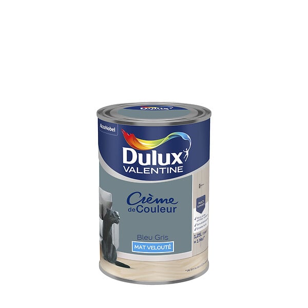 DULUX VALENTINE - Peinture Crème de Couleur - Bleu Gris - Mat - 1,25L - large