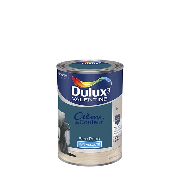 DULUX VALENTINE - Peinture Crème de Couleur - Bleu Paon - Mat - 1,25L - large