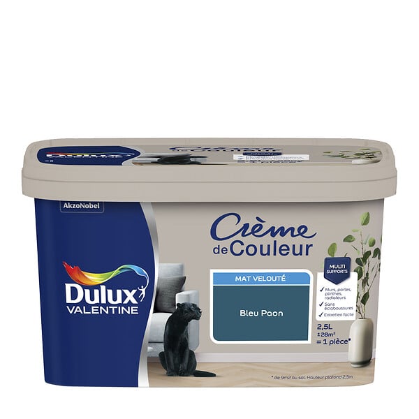DULUX VALENTINE - Peinture Crème de Couleur - Bleu Paon - Mat - 2,5L - large