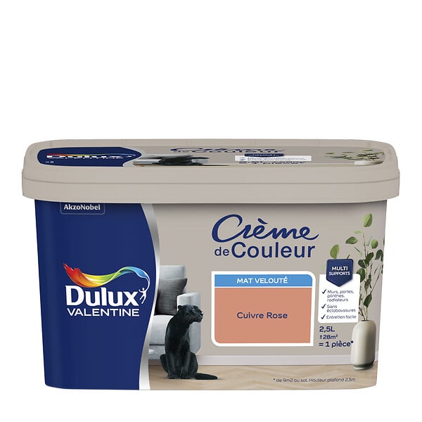 DULUX VALENTINE - Peinture Crème de Couleur - Cuivre Rose - Mat - 2,5L - large
