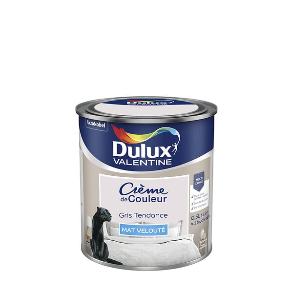 DULUX VALENTINE - Peinture Crème de Couleur - Gris Tendance - Mat - 0,5L - large
