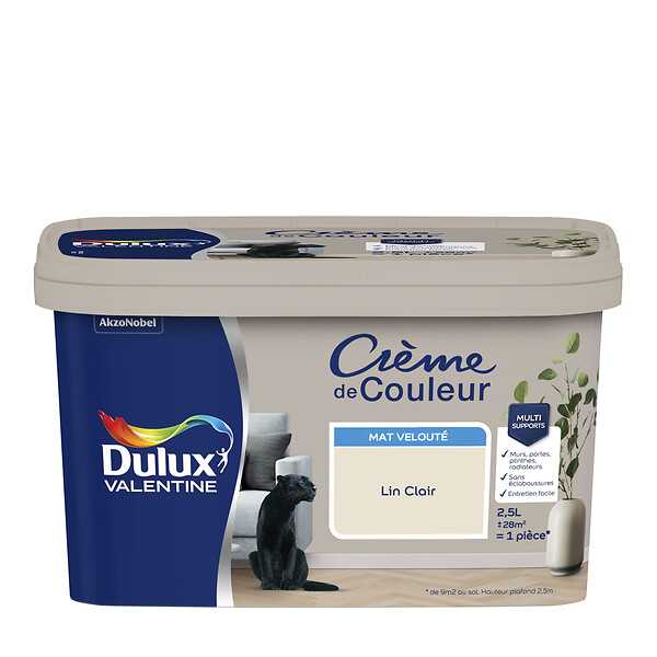 DULUX VALENTINE - Peinture Crème de Couleur - Lin Clair - Mat - 2,5L - large