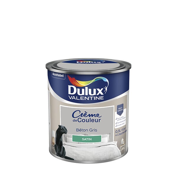 DULUX VALENTINE - Peinture Crème de Couleur - Béton Gris - Satin - 0,5L - large