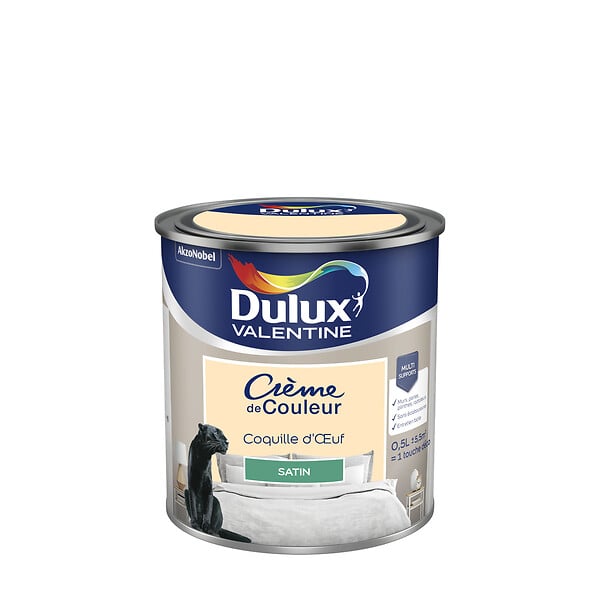 DULUX VALENTINE - Peinture Crème de Couleur - Coquille d'oeuf - Satin - 0,5L - large