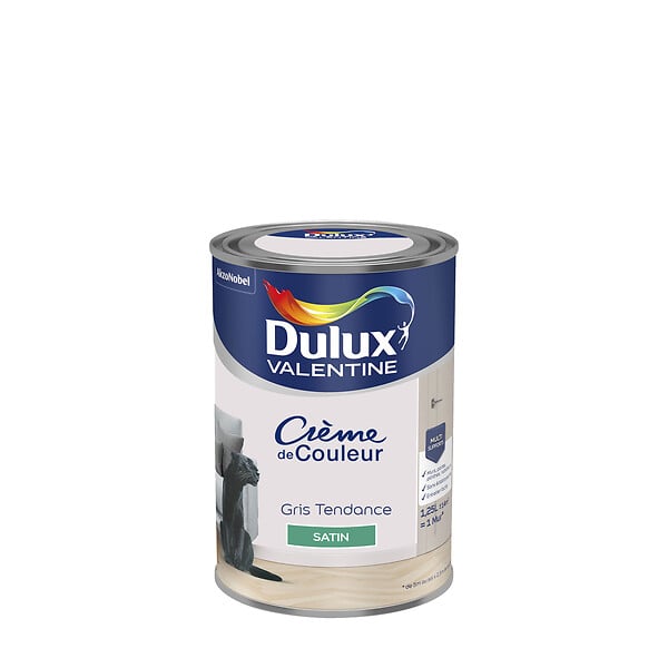 DULUX VALENTINE - Peinture Crème de Couleur - Gris Tendance - Satin - 1,25L - large