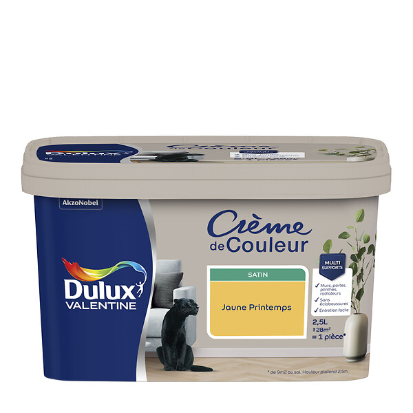DULUX VALENTINE - Peinture Crème de Couleur - Jaune Printemps - Satin - 2,5L - large