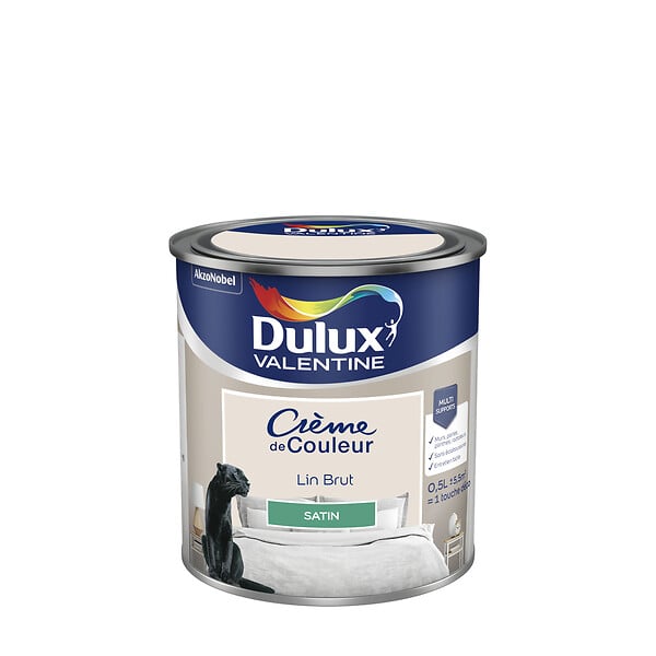 DULUX VALENTINE - Peinture Crème de Couleur - Lin Brut - Satin - 0,5L - large