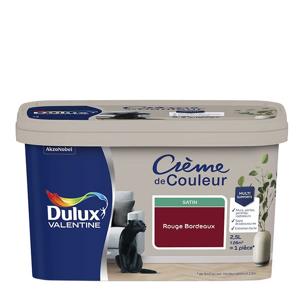 DULUX VALENTINE - Peinture Crème de Couleur - Rouge Bordeaux - Satin - 2,5L - large