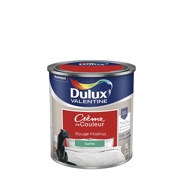 DULUX VALENTINE - Peinture Crème de Couleur - Rouge Madras - Satin - 0,5L - large