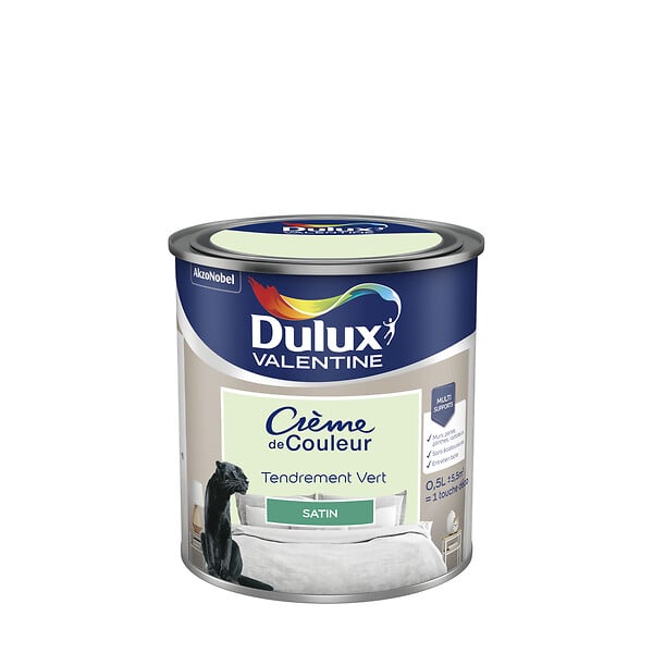 DULUX VALENTINE - Peinture Crème de Couleur - Tendrement Vert ® - Satin - 0,5L - large