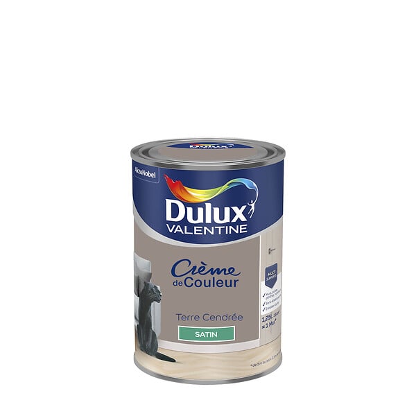 DULUX VALENTINE - Peinture Crème de Couleur - Terre Cendrée - Satin - 1,25L - large