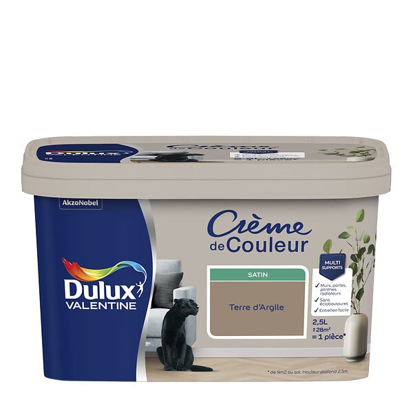 DULUX VALENTINE - Peinture Crème de Couleur - Terre Argile - Satin - 2,5L - large