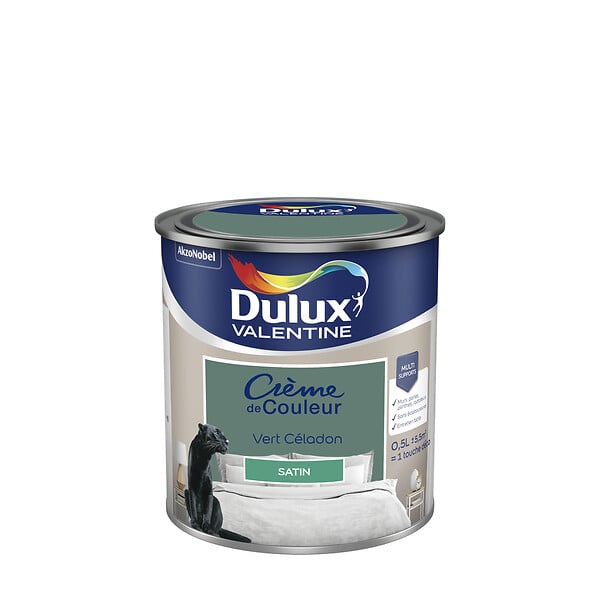 DULUX VALENTINE - Peinture Crème de Couleur - Vert Céladon - Satin - 0,5L - large