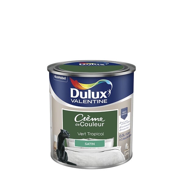 DULUX VALENTINE - Peinture Crème de Couleur - Vert Tropical - Satin - 0,5L - large