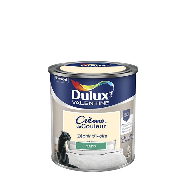 DULUX VALENTINE - Peinture Crème de Couleur - Zéphir d'Ivoire - Satin - 0,5L - large