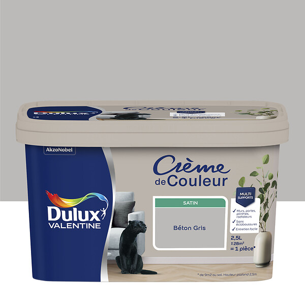 DULUX VALENTINE - Peinture Crème de Couleur - Beton Gris - Satin - 2,5L - large