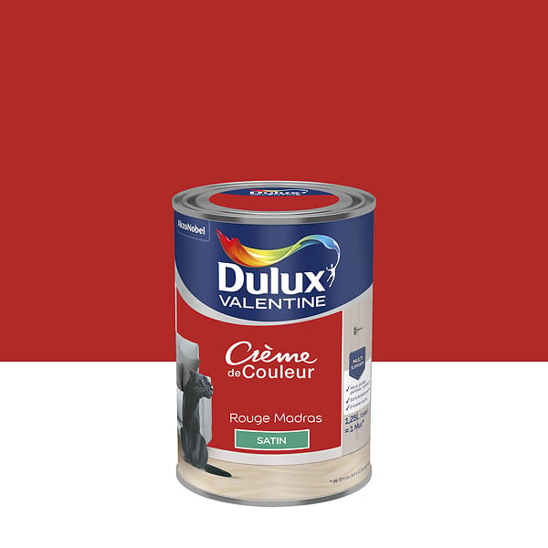 DULUX VALENTINE - Peinture Crème de Couleur - Rouge Madras - Satin - 1,25L - large