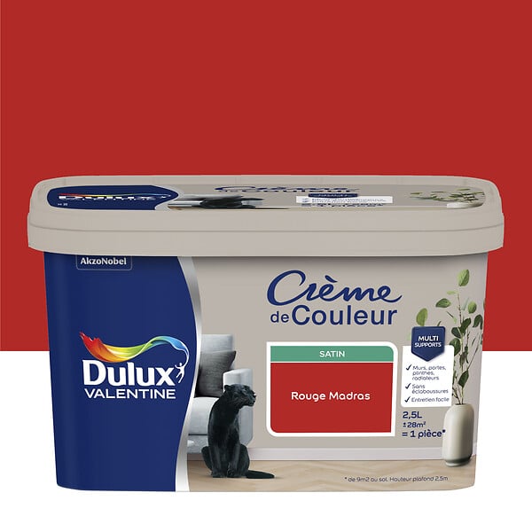 DULUX VALENTINE - Peinture Crème de Couleur - Rouge Madras - Satin - 2,5L - large