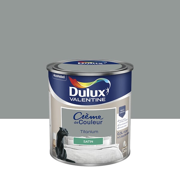 DULUX VALENTINE - Peinture Crème de Couleur - Titanium - Satin - 0,5L - large