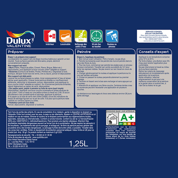 DULUX VALENTINE - Peinture Crème de Couleur - Acapulco - Satin - 1,25L - large