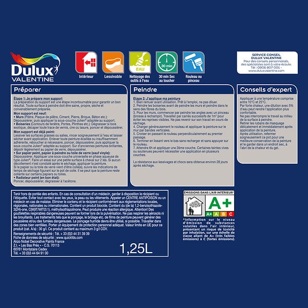 DULUX VALENTINE - Peinture Crème de Couleur - Caravane Sables - Satin - 1,25L - large