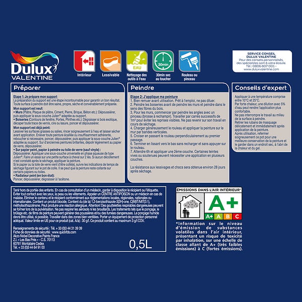 DULUX VALENTINE - Peinture Crème de Couleur - Rouge Madras - Satin - 0,5L - large