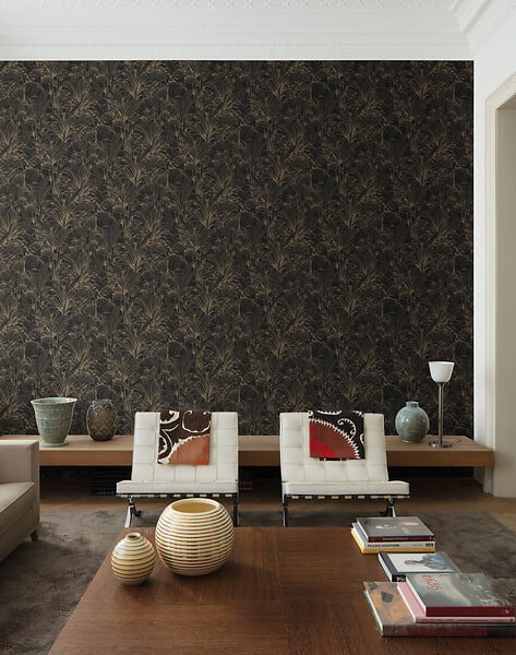 GRANDECO - Papier vinyle motif aliare noir-or - large