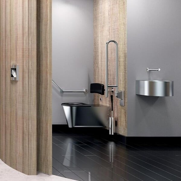 DELABIE - Barre Dappui Coudée 135° En Inox Poli Brillant Ultrapolish Ø32 400x400 À 3 Points De Fixation - large