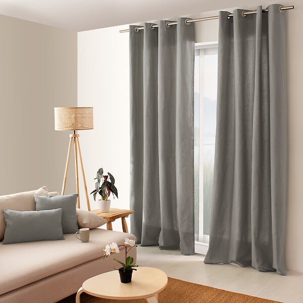 C MA DECO - Rideau en coton - Œillets - Gris - 135x240cm - large