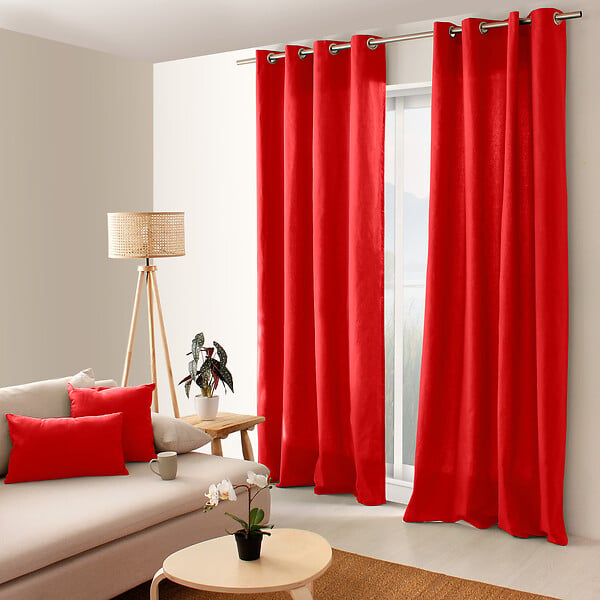 C MA DECO - Rideau en coton - Œillets - Rouge - 135x240cm - large