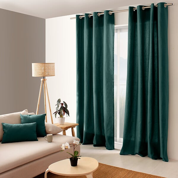 C MA DECO - Rideau en coton - Œillets - Vert foncé - 135x240cm - large