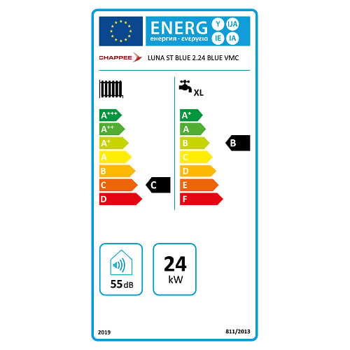 CHAPPEE - Chaudière Gaz BasNox Luna ST Blue Compact 2.24 Chappée 24 kW / VMC Complète (Douilles + Dosseret) avec Thermostat Filaire - large