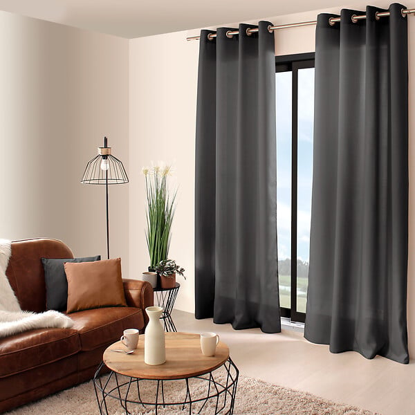 C MA DECO - Rideau 100% Polyester - Œillets - Gris foncé - 140x240cm - large