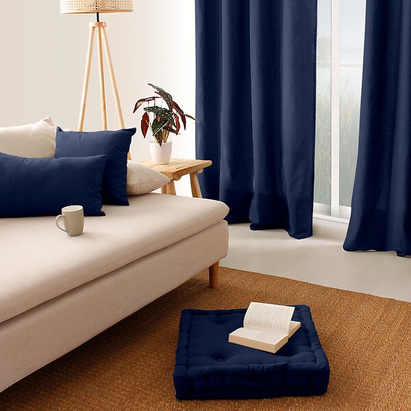 C MA DECO - Coussin de sol avec poignée coton 50x50x10cm bleu marine - large