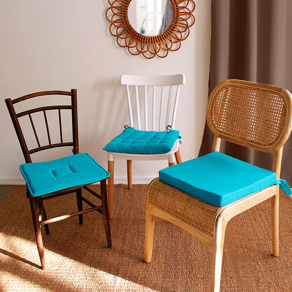 C MA DECO - Galette de chaise avec nouettes 40x40x2cm turquoise - large