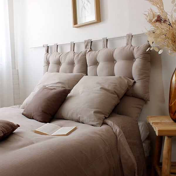 C MA DECO - Tête de lit 70x45cm avec pattes boutonnées coloris naturel - large