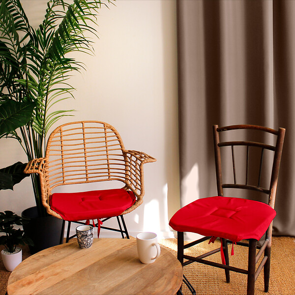 C MA DECO - Galette de chaise avec rabats et nouettes 40x40x2cm rouge - large