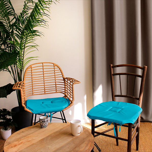 C MA DECO - Galette de chaise avec rabats et nouettes 40x40x2cm turquoise - large