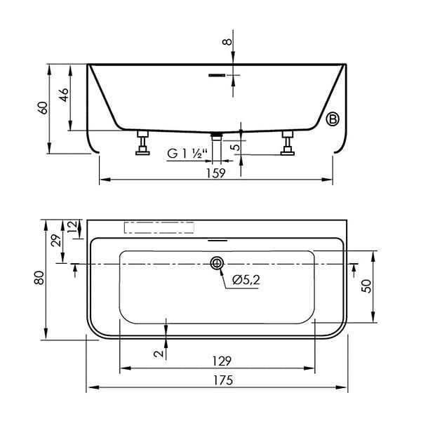 SANYCCES - Baignoire design semi-îlot rectangulaire TRENTO MURO blanche 175 cm  Sans option - large