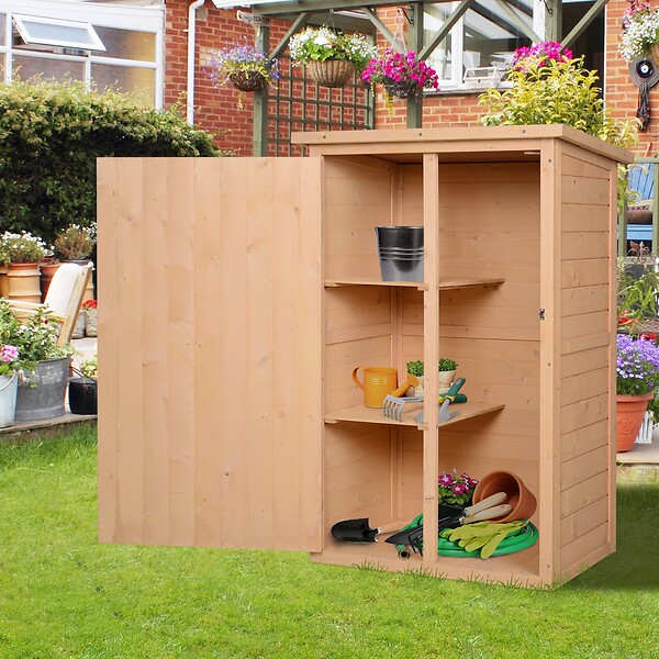 OUTSUNNY - Armoire abri de jardin remise pour outils - grande porte verrouillable loquet - 2 étagères - toit bitumé incliné bois de sapin pré-huilé - large