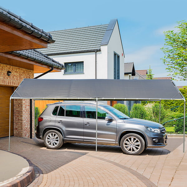 OUTSUNNY - Carport auvent pour voiture 5,95L x 2,90l x 2,60H m acier galvanisé robuste PE haute densité gris - large