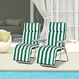 OUTSUNNY - Lot de 2 chaise longue bain de soleil adjustable pliable transat lit de jardin en acier vert + blanc - vignette