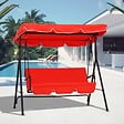 OUTSUNNY - Balancelle de jardin 3 places toit inclinaison réglable coussins assise et dossier 1,72L x 1,1l x 1,52H m acier noir polyester rouge - vignette