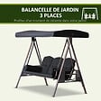 OUTSUNNY - Balancelle de jardin 3 places grand confort toit inclinaison réglable coussins plateaux rétractables polyester filé noir - vignette