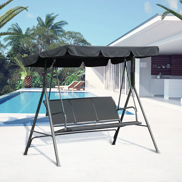 OUTSUNNY - Balancelle de jardin 3 places grand confort toit imperméabilisé inclinaison réglable assise et dossier ergonomique acier textilène gris - large